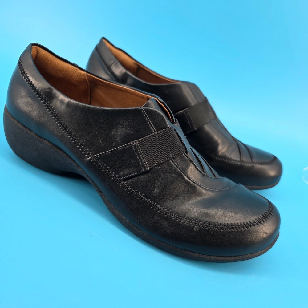 Naturalizer Black Leather Slip On Loafers Low Wedge Comfort Shoes Womens 11